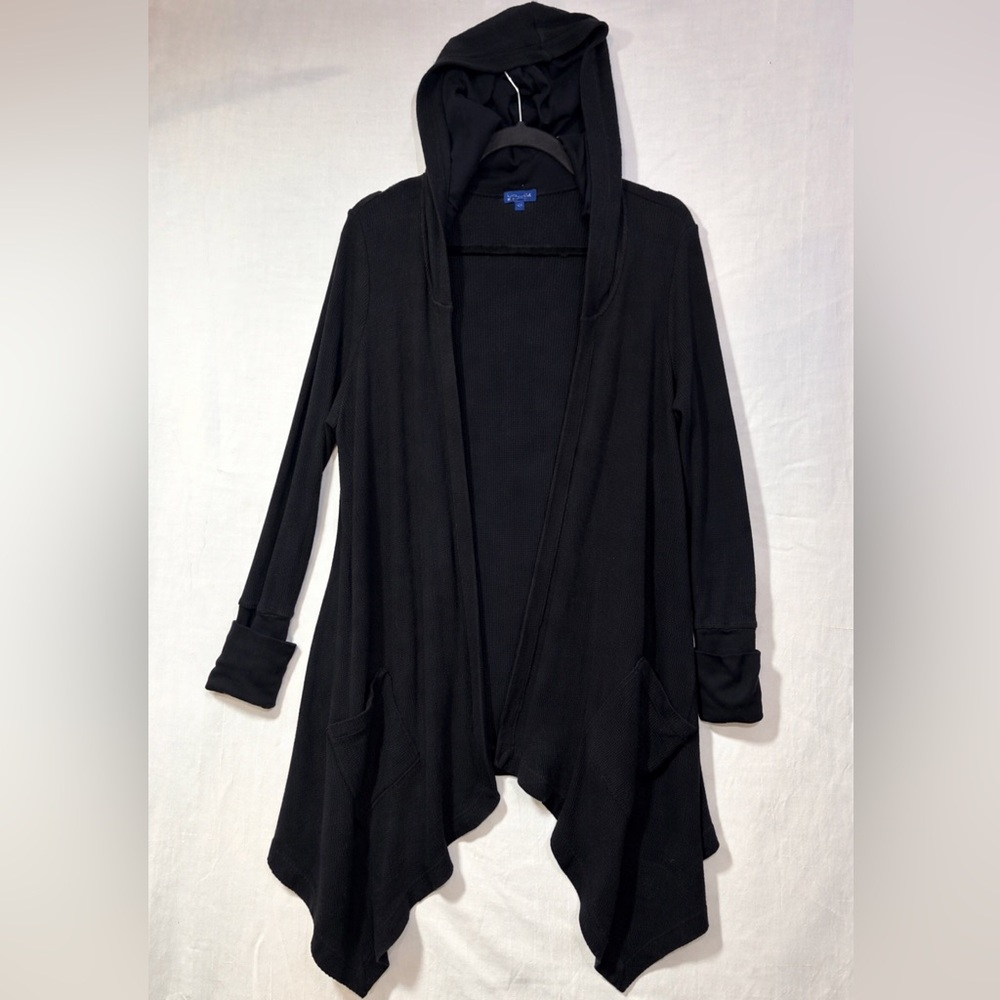 Splendid Thermal Cotton Cardigan Sz XL Waffle Knit Hooded Open Front Waterfall - Picture 4 of 9